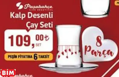 PAŞABAHÇE KALP DESENLİ ÇAY SETİ